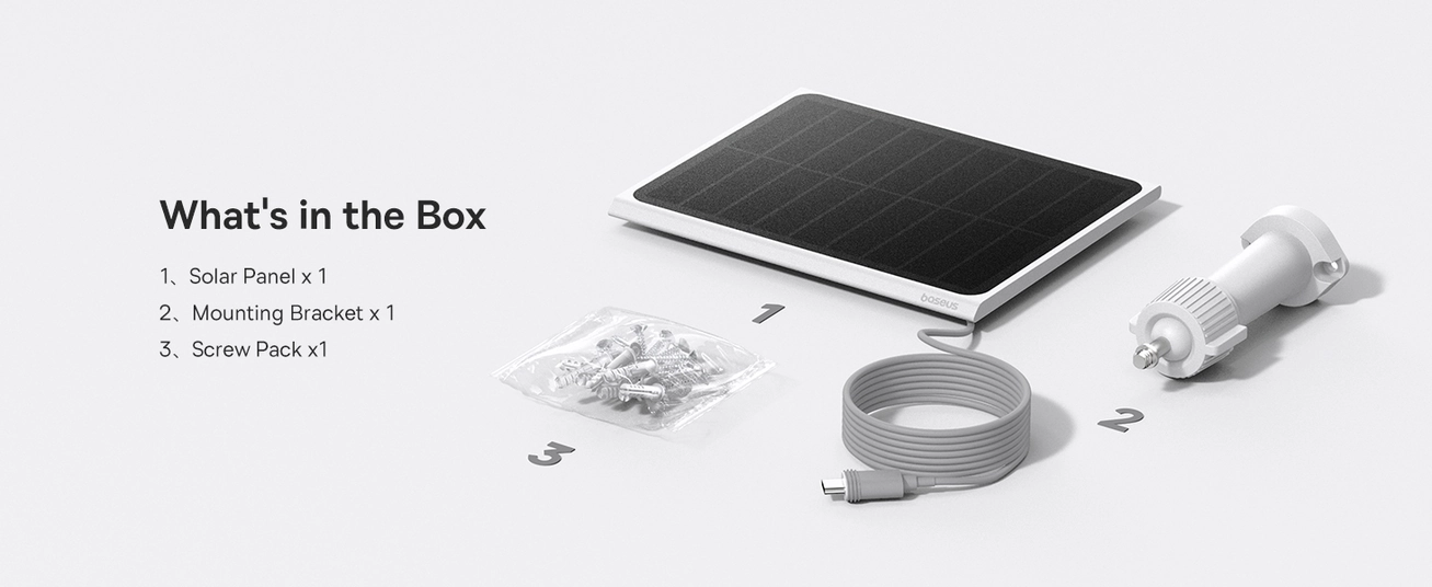 Baseus A1 3W Solar Panel for Outdoor Security Cameras, IP67, 4m Cable, Non