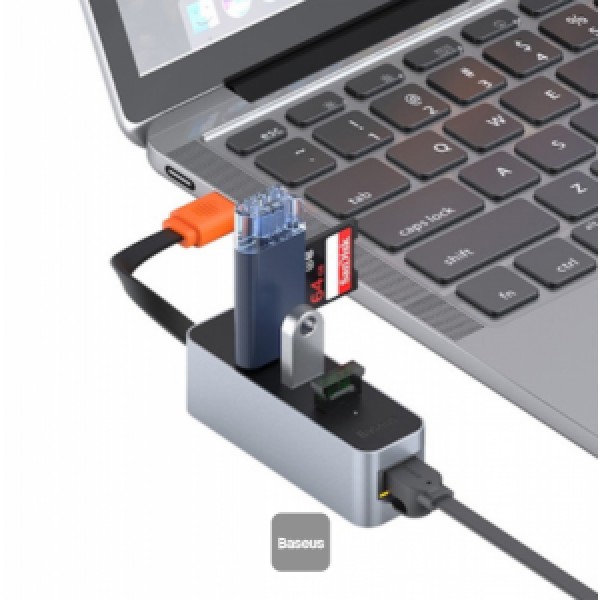 Baseus Steel Cannon Series USB A To USB3.0*3+RJ45 HUB Adapter