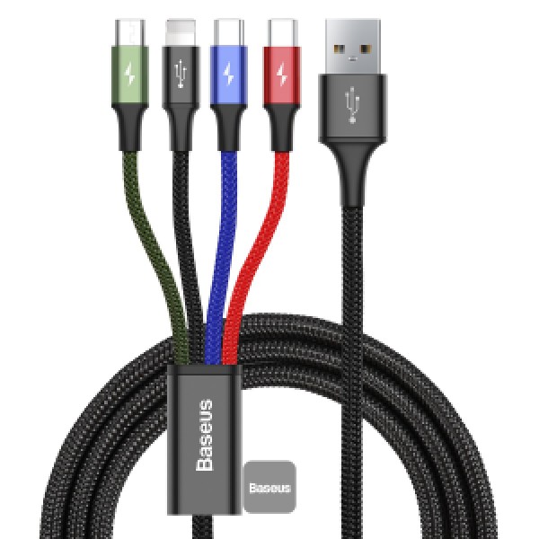 Baseus Fast 4in1 Cable IP+Type-C(2)+Micro 3.5A 1.2M Black (CA1T4-B01)