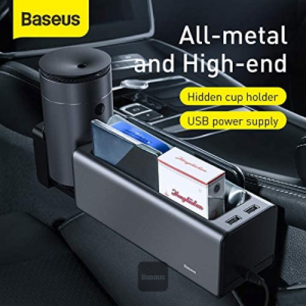 Baseus Deluxe Metal Armrest Console Organizer [Dual USB Power Supply] - Black