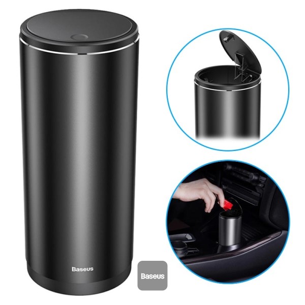 Baseus Gentleman Style Vehicle-mounted Trash Can 500ml Aluminum Alloy Office Desktops Waste Bin Rubbish Container With 30 Special Trash Bags