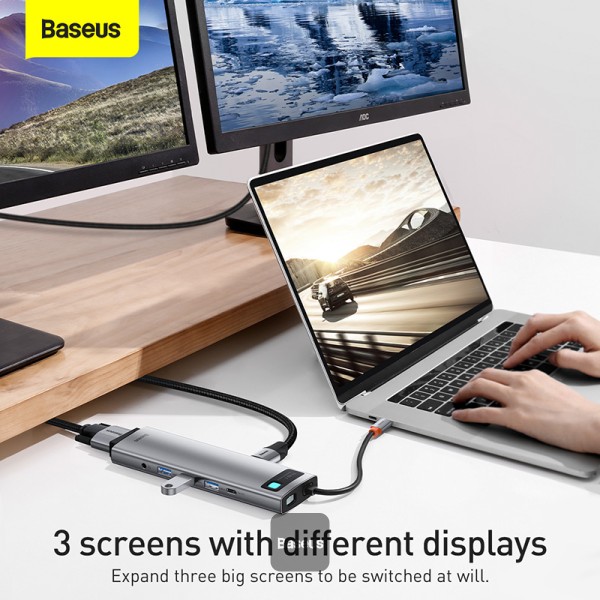 Baseus USB C Hub 11 in 1 Docking Station Adapter with 4K HDMI for MacBook Pro, Surface Pro, iPad Pro and Other Type C Devices