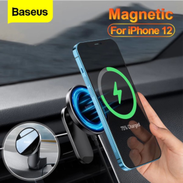 Magnetic Absorption Wireless Car Charger, Fast Charging, Compatible with Mag-Safe Car Charger, Dashboard/Air Vent Mount Compatible with iPhone 13/13 Pro/13 Pro Max/12/12 Pro/12 Pro Max Black