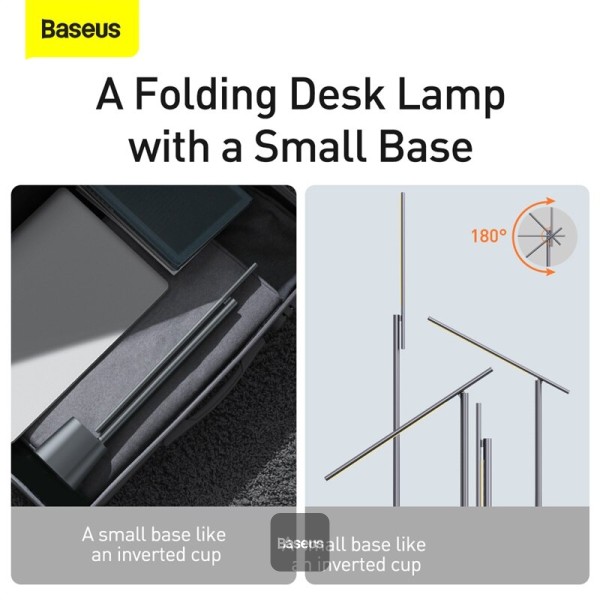Baseus LED Desk Lamp Auto-Dimming Table Lamp Eye-Caring Smart Lamp Touch Control 47" Wide Illumination 250 Lumens 5W 3 Color Modes for Home Office, Living Room, Bedroom, Painting Dark Grey 350x53x382mm