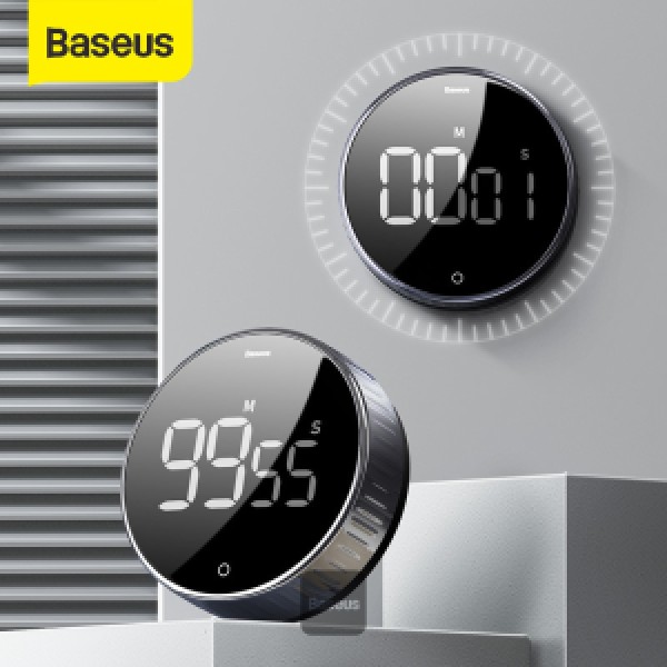 Baseus LED Magnetic Digital Kitchen Alarm Clock Electronic Countdown Timer Black 7.80x7.80x2.75cm