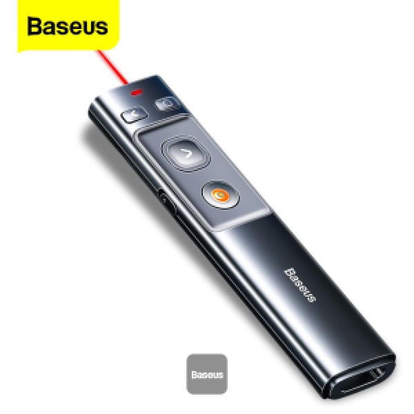 Laser Wireless Presenter Orange Dot Remote controller Red Laser Pointer, Media Control and Intuitive Slideshow Controls for PowerPoint, Meetings, Office, Windows, iOS- Grey