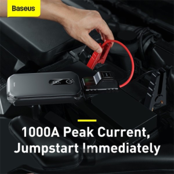 Baseus Super Energy Air Car Jump Starter Built-in 10000mAh Power Bank 1000A Max Peak Current 12V Car Jump Starter (Up to 4.0L Gas, 2.5L Diesel Engines) Emergency Portable Phone Charger Black