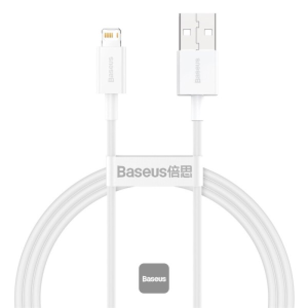 Baseus Superior Series USB to Lightning-Fast Charging Cable Data Transfer 2.4A for iPhone 13 12 11 Pro Max Mini XS X 8 7 6 5 SE iPad and More 1M White