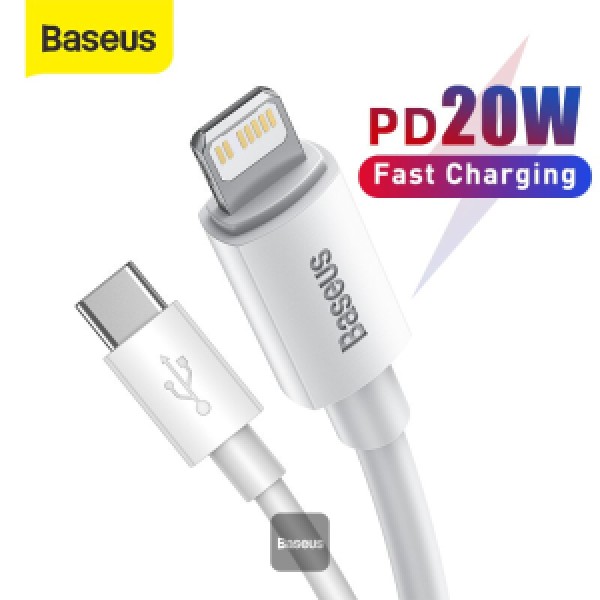 Baseus USB Type C Cable For iPhone 13 12 Pro Max 20W PD Fast Charge USB C to Lightning Cable For iPhone 8 Xr Charger Data Cable 1.5M White Pack of 2