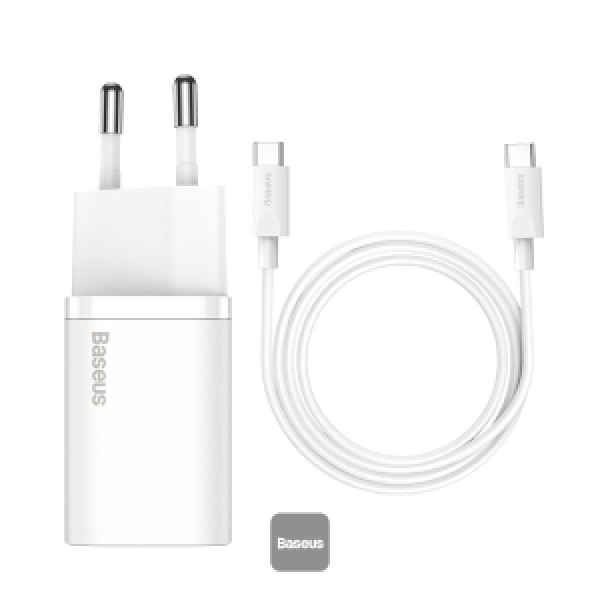 Baseus 25W USB C Charge PD Fast Charging Portable Phone Charger For Samsung S20 S21 Super Si USB C Charger Type C Fast Charger wit Cable White