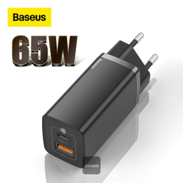 Baseus 65W GaN Charger Dual Port QC 3.0 PD3.0 Quick Laptop Charger Fast Charger For iPhone Xiaomi Type C PD USB Charger Black