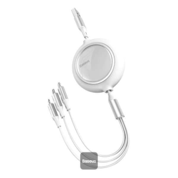 Baseus Bright Mirror One-for-three Retractable Data Cable USB to M+L+C 3.5A 1.2m White