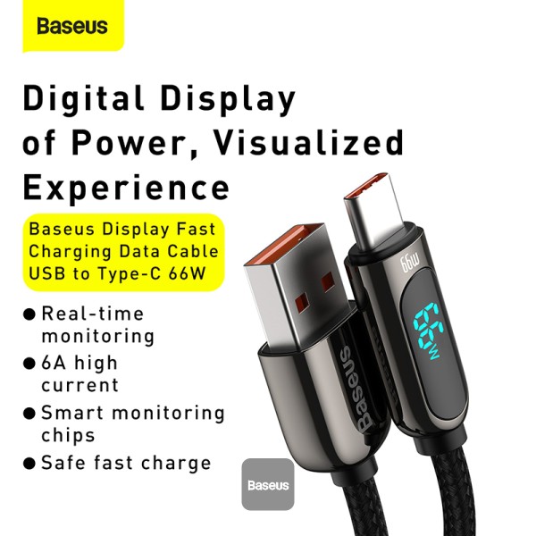 Baseus Display Fast Charging Data Cable USB to Type-C 66W   (1m)   Black