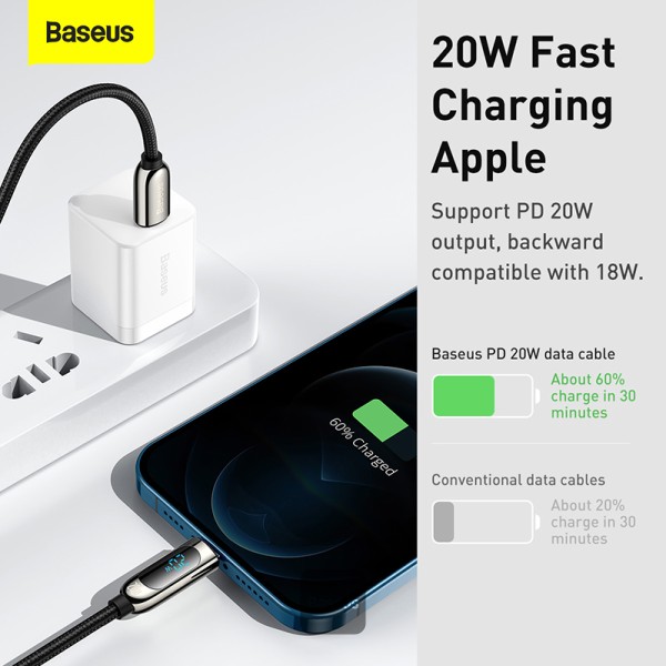 Baseus Display Fast Charging Data Cable Type-C to IP 20W (1m) Black