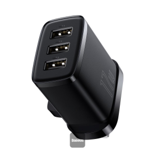 Baseus Compact Charger 3U/17W/UK - Mini Size - Smart Recognition Chips - Multiple Safety Protection  Black
