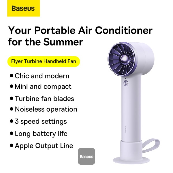 Baseus Flyer Turbine Handheld Fan High Capacity（4000mAh）iP Output Line Purple
