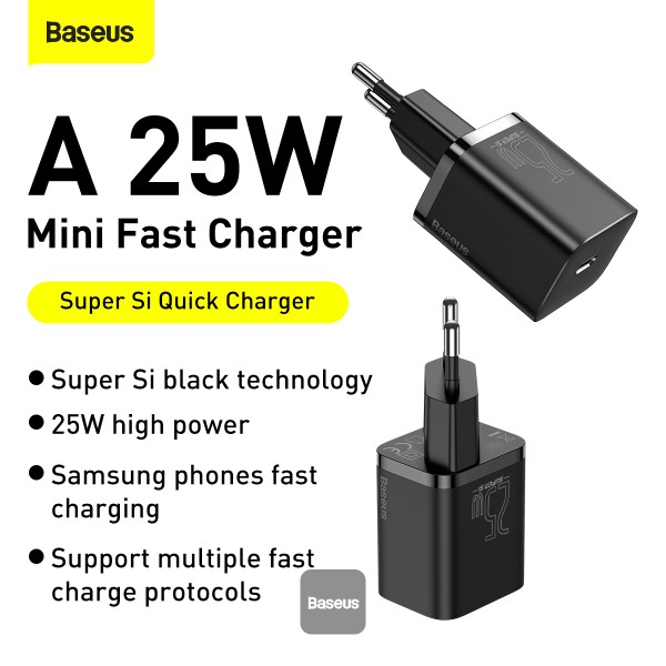 Baseus Super Si Quick Charger 1C 25W EU Sets (Cable TYPE-C to TYPE-C)