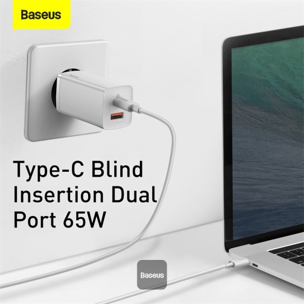 Baseus 65W GaN2 Charger Dual Port QC 3.0 PD3.0 Quick Laptop Charger Fast Charger For iPhone Xiaomi Type C PD USB Charger