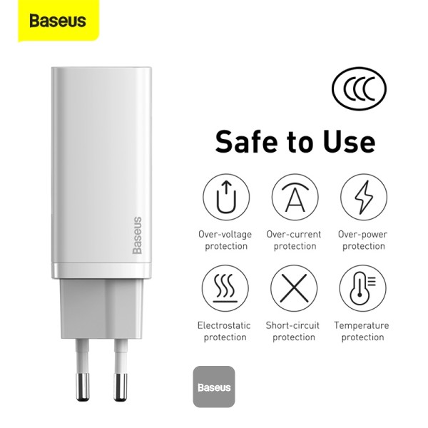 Baseus 65W GaN2 Charger Dual Port QC 3.0 PD3.0 Quick Laptop Charger Fast Charger For iPhone Xiaomi Type C PD USB Charger