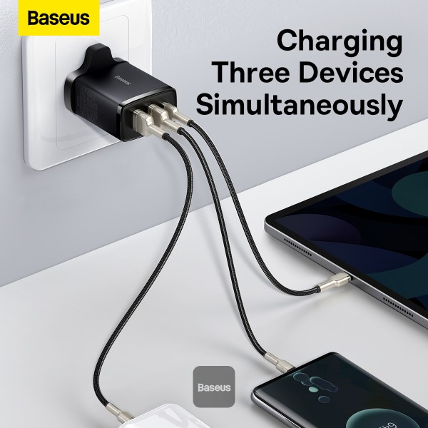 BASEUS Compact Quick Charger 2U+C Three Ports 30W Travel Power Adapter UK Plug