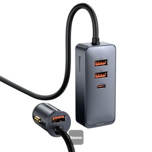 Baseus 120W 4-Port Car 6 PPS PD QC3.0 FCP AFC Fast Charging 1.5m Long Cable – 3 USB + 1 Type-C