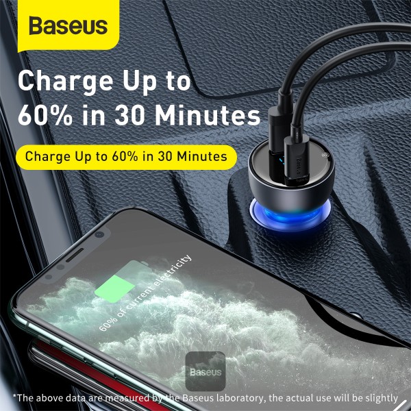 Baseus car charger USB / USB Type C 65 W 5 A SCP Quick Charge 4.0+ Power Delivery 3.0 LCD display