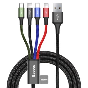 Baseus cable USB 4in1 cable, 2x Lightning - USB Type C - micro USB, nylon braided 3.5A 1.2m black