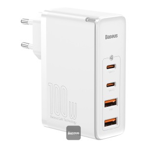 Baseus GaN2 Pro 100W 2 x USB + 2 x Type-C Ports Quick Charger with Type-C Cable, EU Plug white