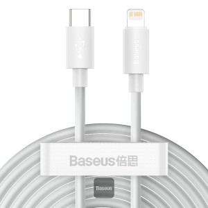 Baseus USB Type C Cable For iPhone 13 12 Pro Max 20W PD Fast Charge USB C to Lightning Cable For iPhone 8 Xr Charger Data Cable 1.5M White Pack of 2
