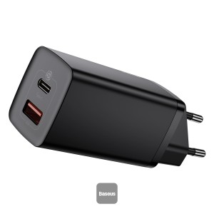 Baseus 65W GaN2 Charger Dual Port QC 3.0 PD3.0 Quick Laptop Charger Fast Charger For iPhone Xiaomi Type C PD USB Charger Black