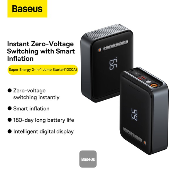 Baseus Super Energy 2-in-1 Jump Starter 8000mAh 1000A With Tire Inflator Black