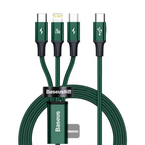 Baseus Rapid Series 3-In-1 Fast Charging Data Cable Type-C To M+L+C Pd 20w (1.5m) Green