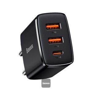 Baseus Compact quick charger USB Type C  2x USB 30W 3A Power Delivery Quick Charge black EU