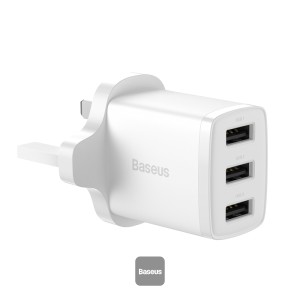 Baseus Compact charger 3x USB 17W UK plug white