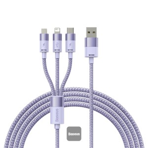 Baseus StarSpeed 1-for-3 Fast Charging Data Cable USB to M+L+C 3.5A 1.2m Purple