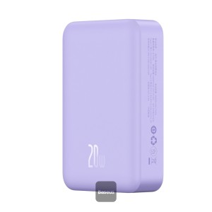 Baseus Airpow Magnetic Mini Wireless Fast Charge Power Bank 20000mAh 20W Purple - With Simple Series Charging Cable Type-C to Type-C (20V/3A) 30cm White