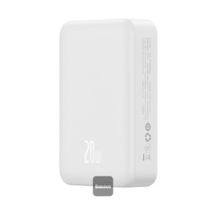 Baseus Airpow Magnetic Mini Wireless Fast Charge Power Bank 20000mAh 20W White - With Simple Series Charging Cable Type-C to Type-C (20V/3A) 30cm White