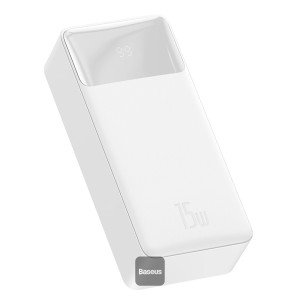 Baseus Bipow Digital Display Power Bank 30000mAh 15W White Overseas Edition, With Simple Series Charging Cable USB to Micro 25cm White
