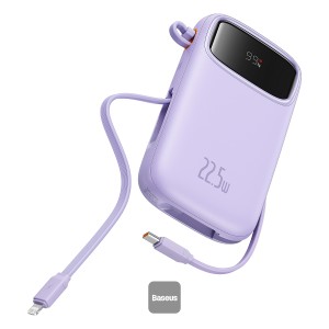 Baseus QPow2 10000mAh Digital Display Fast Charge Power Bank 22.5W With Built-in Dual-Cable Lightning And Type-C  - Purple