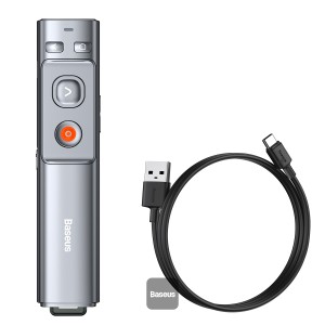 Baseus Rechargeable Orange Dot Wireless Presenter (Red Laser) - Grey