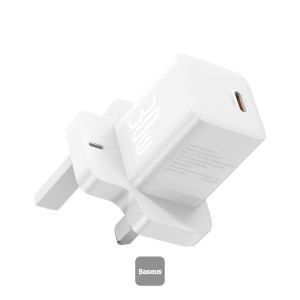 Baseus GaN5 30W Type-C Mini Fast Charger | UK Plug | Compatible With MacBook Pro/Air, iPad Pro, iPhone 15 Pro Max, Samsung S23 - White