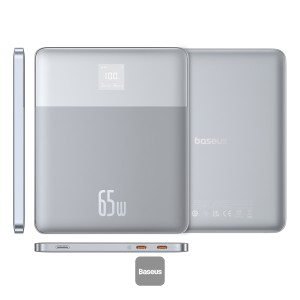 Baseus Blade2 12000mAh Power Bank | 65W  Fast Charging Ultra Thin Digital Display Intelligent Edition Battery Pack For Laptop/MacBook Pro, iPad, iPhone, and  All Smart Phones - Silver
