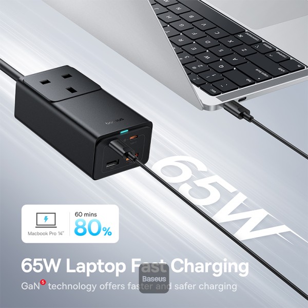 Baseus 65W GaN5 Pro Desktop Charger: 2500W Power Strip With 3AC Outlets & Fast Charging