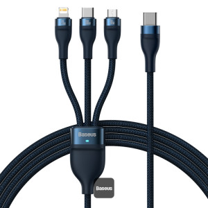 Baseus Flash Series II 3 In 1 Fast Charging Cable Type-C To M+L+C 100W 1.5M - Blue