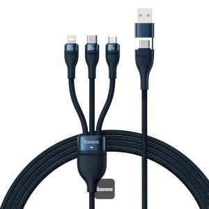 Baseus Flash Series II 100W Fast Charging Multi Cable 3 in 2 Cable | Type-C + USB-A To Type C + Lightning + Micro USB 1.2M - Dark Blue