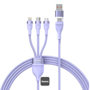 Baseus Flash Series II 100W Fast Charging Multi Cable 3 in 2 Cable | Type-C + USB-A To Type C + Lightning + Micro USB 1.2M - Purple