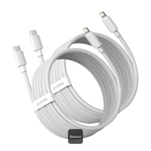 Baseus Type C Cable For iPhone 13 12 Pro Max 20W PD Fast Charge Type C to Lightning Cable For iPhone 8 Xr Charger Data Cable 1.5M White Pack of 2