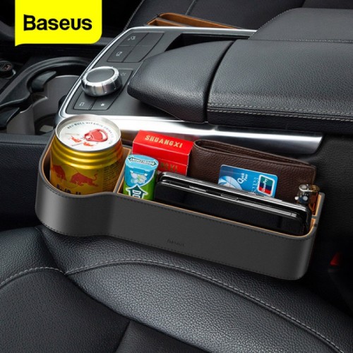 Baseus Leather Car Seat Gap Organizers Storage front seat console with Cup Holder and Cellphones Keys Cards Wallets Sunglasses Pocket