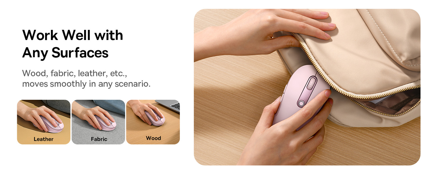 Baseus F02 Ergonomic Dual-Mode Wireless Mouse | Bluetooth 5.2 and 2.4Ghz Connectivity, Silent Buttons, 5 DPI Modes - Pink