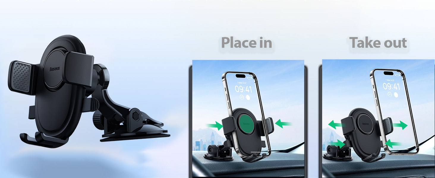 Baseus UltraControl Lite Series 2 in 1 Car Phone Holder | Auto Clamping Universal Car Phone Mount | Dashboard/Windshield Car Mount - Black